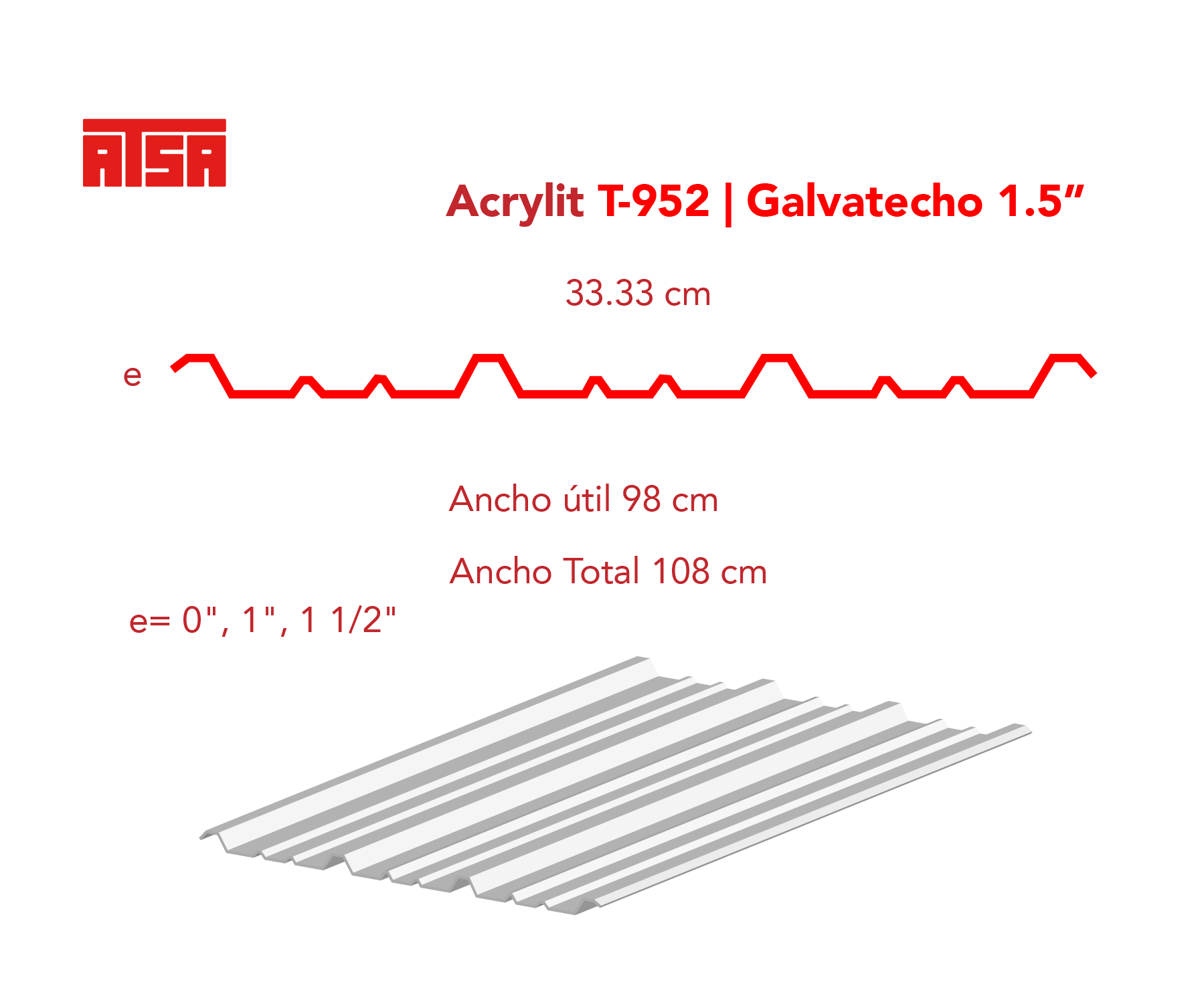 Medidas de la lámina acrylit y-952 traslúcida